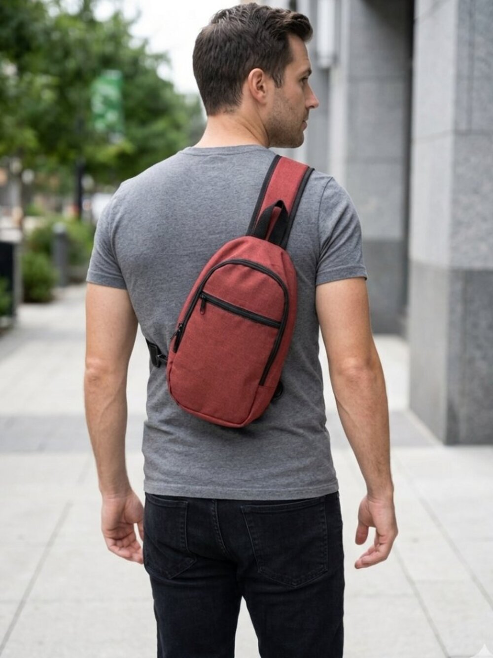 Minimalist Red Heathered Sling Bag Crossbody Backpack Small Travel Chest Bag